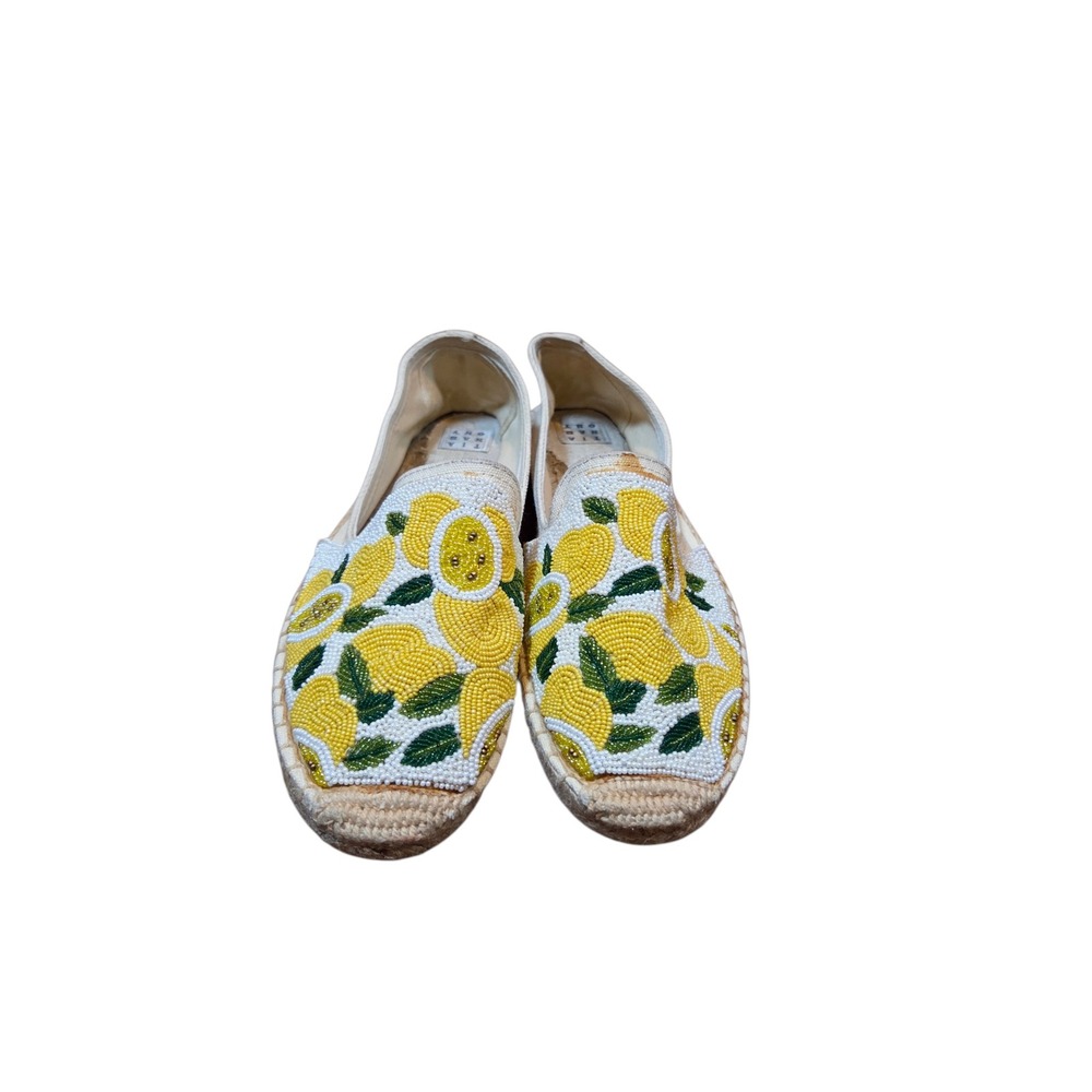 Tiana NY Women Beaded Lemon Espadrille Flats Yellow White Canvas Slip On Size 10